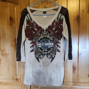 Harley-Davidson Women's Beige and Black Top